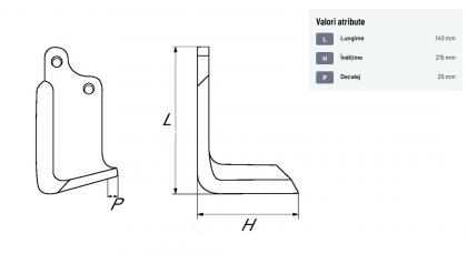 Cuțit freză rotație stânga 140x215x80mm grosime 8mm potrivit pentru Maschio