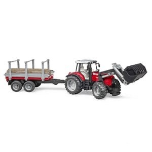 U02046 Tractor Massey Ferguson 7480 cu încărcător frontal și remorcă de transport lemn
