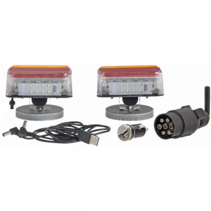 LA60025 Set lampi magnetice fara fir LED patrate 12V baterii Li-ion 106x98mm 7 poli - pentru remorca - trailer