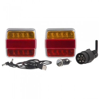 LA60025 Set lampi magnetice fara fir LED patrate 12V baterii Li-ion 106x98mm 7 poli - pentru remorca - trailer