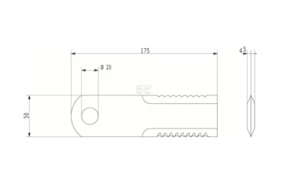 Cuțit tocător zimțat 175x50x4.5mm diametru 20mm