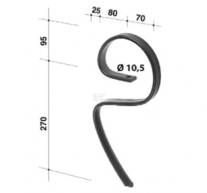 CP58 Dinte arc cultivator fără brăzdar 25x8x365mm