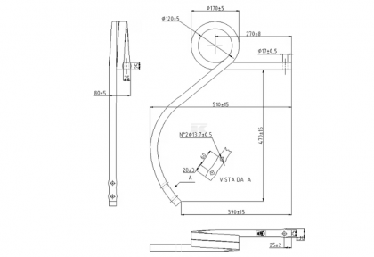 CP9851 Dinte arc cultivator cu buclă profil pătrat 1" orificiu 5/8" dreapta
