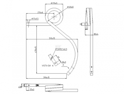 CP9852 Dinte arc cultivator cu buclă profil pătrat 1" orificiu 5/8" stânga