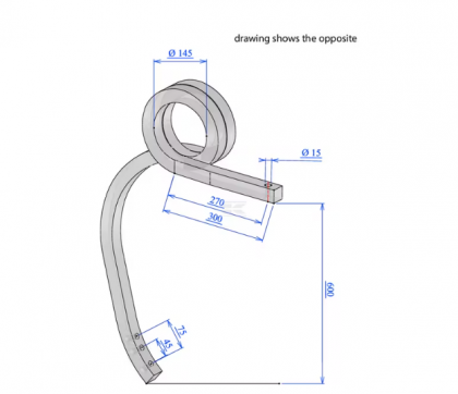 CP356001 Pigtail tine 35x35x600 LH