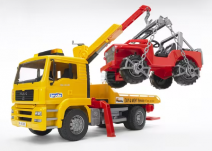 U02750 Camionetă cu platformă de remorcare MAN TGA și mașină de teren Jeep