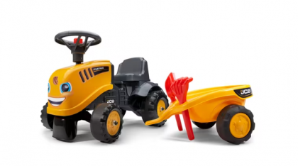 F215C Tractor de jucărie Baby JCB cu remorcă, furcă și lopată