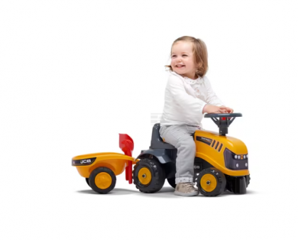 F215C Tractor de jucărie Baby JCB cu remorcă, furcă și lopată