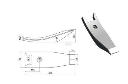 00311069N Brăzdar cultivator 255x80x18mm întărit curbat 1 orificiu potrivit pentru Horsch