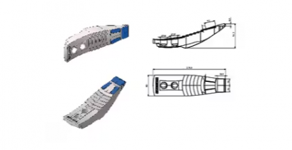 9791500310CN Brăzdar cultivator 260x65x6mm întărit curbat 2 orificii potrivit pentru Pöttinger