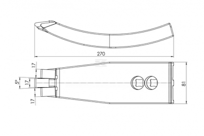 205006N Brăzdar cultivator 270x81mm întărit curbat 2 orificii potrivit pentru Väderstad