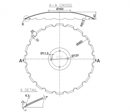 XL044N Taler disc crestat 460x4,0mm