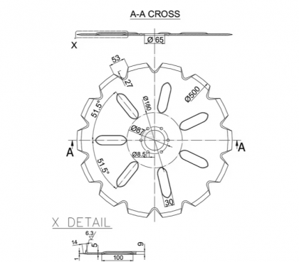72090102N Taler disc crestat 500x5,0mm