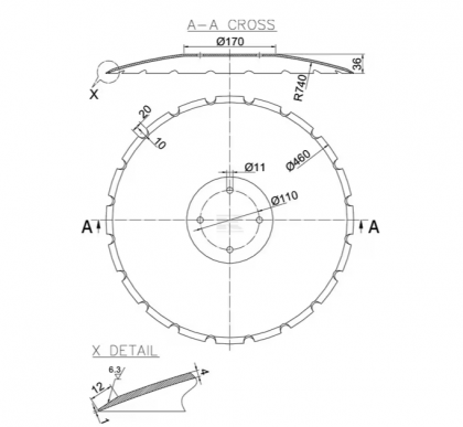 XL035N Taler disc crestat 460x4,0mm