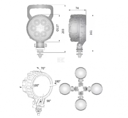 LA10003 Lampă  - Reflector de lucru LED, 29W, 2500lm, rotundă, 10/30V, diametru 117mm, proiector, 6 LED-uri Kramp