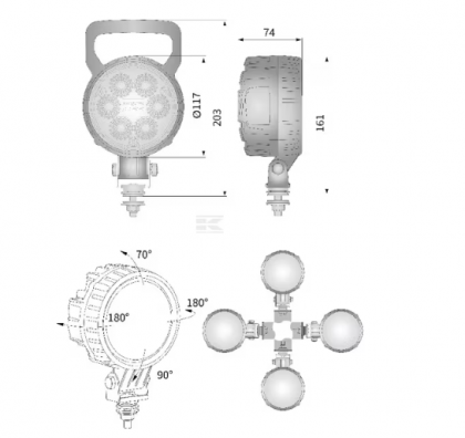 LA10012 Lampă  - Reflector de lucru LED 25W 2000lm rotundă 10/30V diametru 117mm tip spot 6 LED-uri Kramp