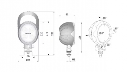 LA10017 Lampă   - Reflector de lucru LED 18W 1500lm rotundă 10/30V diametru 117mm mufă Deutsch tip flood 4 LED-uri Kramp