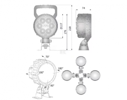 LA10016 Lampă  - Reflector de lucru LED 25W 2000lm rotundă 10/30V diametru 117mm tip spot 6 LED-uri Kramp