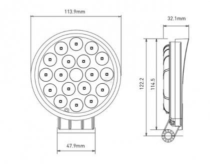 LA10046 Lampă  - Reflector de lucru LED 36W 2850lm rotundă 10/30V diametru 113,9mm tip flood 18 LED-uri Kramp