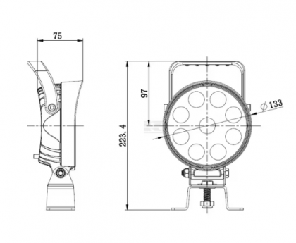 LA10620 Work light  - Reflector LED, 54W, 5100lm, round, 12/24V, Ø133x75mm, Deutsch plug, Flood, 9LED's, handle + switch