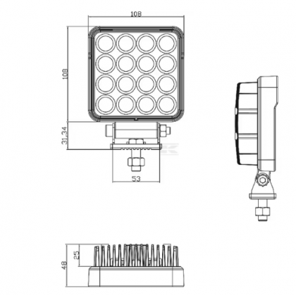 LA10023 Lampă  - Reflector de lucru LED 25W 3040lm pătrată 10/30V 108x48x108mm tip flood 16 LED-uri Kramp