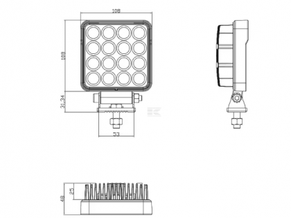 LA10024 Lampă  - Reflector de lucru LED 25W 3040lm pătrată 10/30V 108x48x108mm tip spot 16 LED-uri Kramp