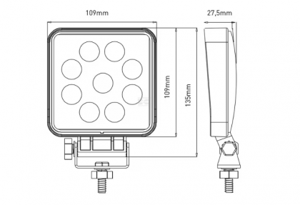 LA10051 Lampă  - Reflector de lucru LED 27W 1800lm pătrată 10-30V 109x27,5x109mm tip flood Kramp