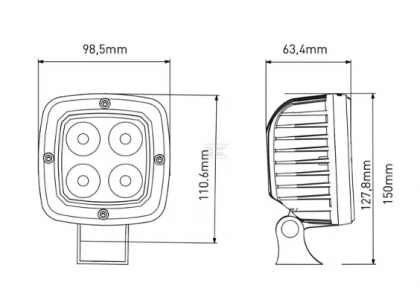LA10045 Lampă  - Reflector de lucru LED, 40W, 4000lm, pătrată, 10-30V, 98,5x63,4x98,5mm, rază spot, Kramp