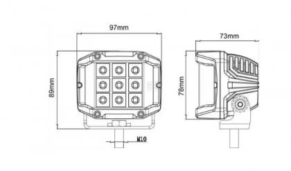 LA10094DT Lampă  - Reflector de lucru LED, 22.5W, 2850lm, pătrat, 10/30V, 89x73x97mm, mufă Deutsch, Kramp