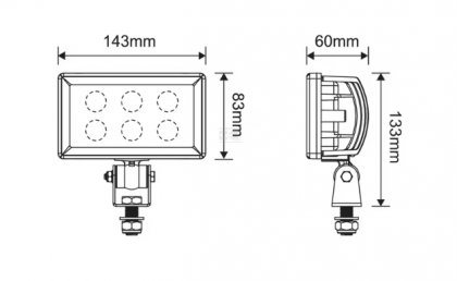 LA10512 Lampă - Reflector de lucru 6x LED-uri 30W 2400lm dreptunghiulară 10/30V 143x83x60mm mufă H11 flux Kramp