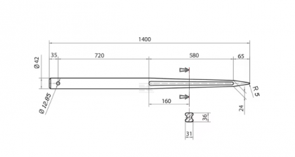 FT421400 Dinte încărcător frontal 42x1400
