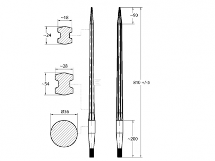 FT1S Dinți încărcător frontal L-810, Ø 36, M22 x 1,5