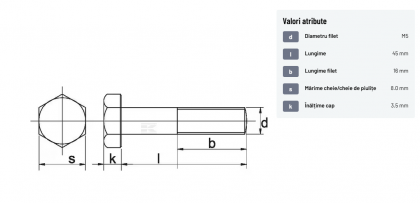 931545 Șurub cap hexagonal filet parțial DIN931 M5x0,8x45mm filet 16mm oțel zincat grupa 8.8 Kramp
