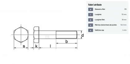 931670 Șurub cap hexagonal filet parțial DIN931 M6x1x70mm filet 18mm oțel zincat grupa 8.8 Kramp