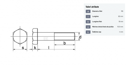 931680 Șurub cap hexagonal filet parțial DIN931 M6x1x80mm filet 18mm oțel zincat grupa 8.8 Kramp