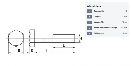 931690 Șurub cap hexagonal filet parțial DIN931 M6x1x90mm filet 18mm oțel zincat grupa 8.8 Kramp