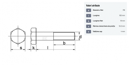 9316100 Șurub cap hexagonal filet parțial DIN931 M6x1x100mm filet 18mm oțel zincat grupa 8.8 Kramp