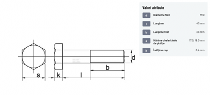 9311045 Șurub cap hexagonal filet parțial DIN931 M10x1,5x45mm filet 26mm oțel zincat grupa 8.8 Kramp