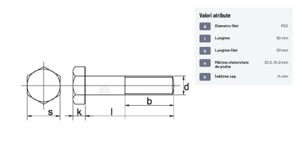 9312290 Șurub cap hexagonal filet parțial DIN931 M22x2,5x90mm filet 50mm oțel zincat grupa 8.8 Kramp