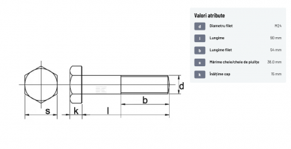 9312490 Șurub cap hexagonal filet parțial DIN931 M24x3x90mm filet 54mm oțel zincat grupa 8.8 Kramp