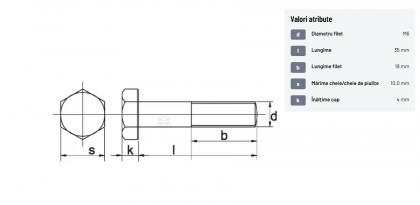 931635109B Șurub cap hexagonal filet parțial DIN931 M6x1x35mm filet 18mm oțel grupa 10.9
