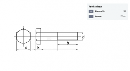 93120100109BP010 Șurub cap hexagonal M20x100mm grupa 10.9