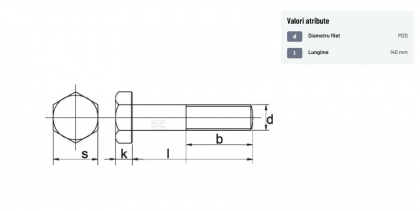 93120140109BP010 Șurub cap hexagonal M20x140mm grupa 10.9