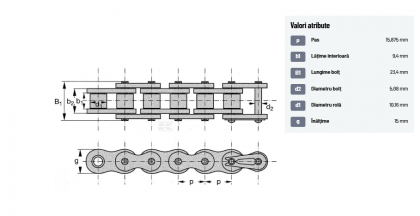 50AH1GPP005 Lanț cu role ASA 50H
