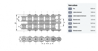 12B2GPP005 Lanț cu role 12B2