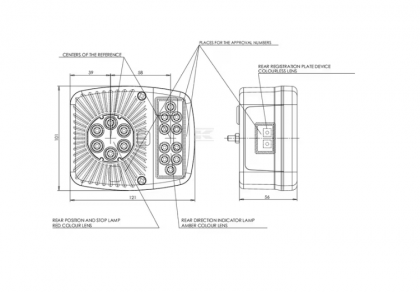 LA40021 Lampă spate multifuncțională LED pătrată 12-24V 121x101x56mm
